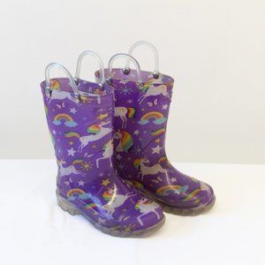 Western Chief Rainbow Unicorn Lighted Purple Kid's Rain Boots Size 9T